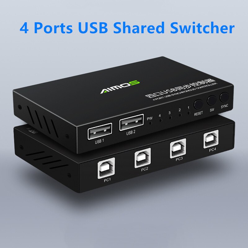 2 Poorten USB-A Naar 4 Poorten USB-B Km Switch Box Usb 2.0 Toetsenbord Muis Synchro Gaming Controller Voor Monitor Computer