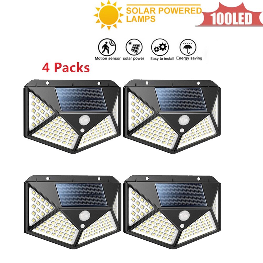 100 LED Solar lamp Sensor solar Powered Panel LED Street Light Outdoor Garden Path Spot Wall Emergency Lamp luminaria 4 sided 27