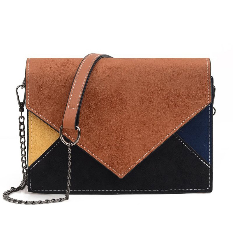 SMOOZA Chain Retro Matte Patchwork Crossbody Bags for Women Messenger Bags Strap Shoulder Bag Lady Small Flap criss-cross Bag: Brown