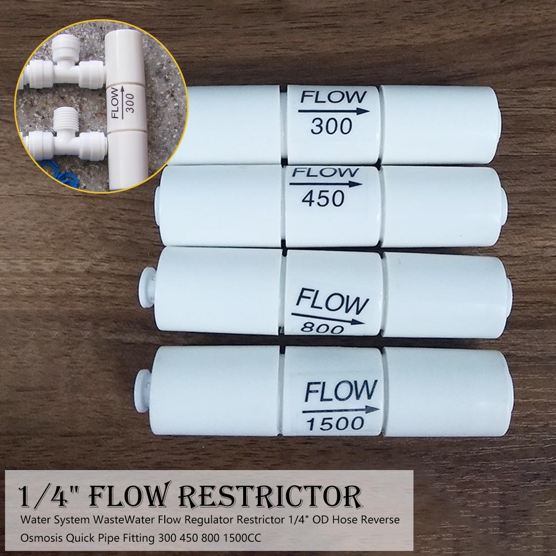 Slang omgekeerde osmose afvalwaterstroomregelaar begrenzer 1/4 " od snelkoppeling 300 450 800 1500cc