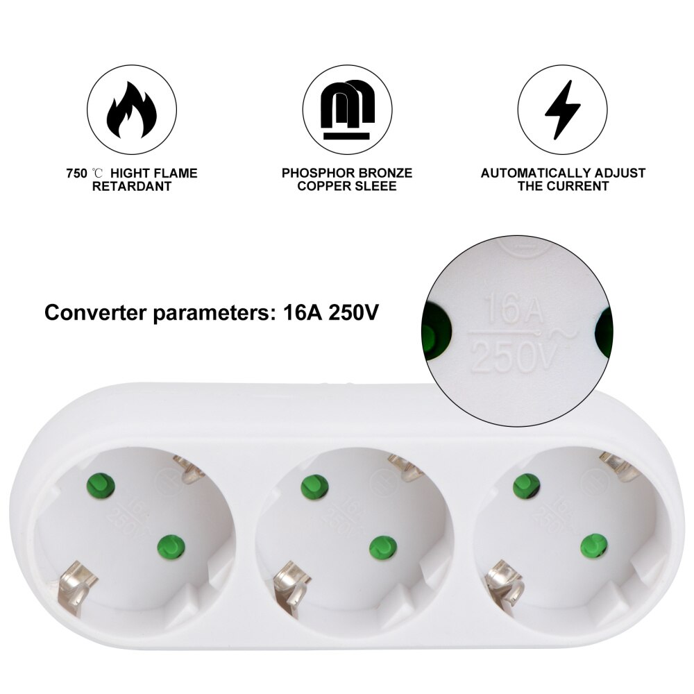 Triple Socket Power Socket Adapter Anti-flame Heat-resistant Socket Panel with EU Plug White
