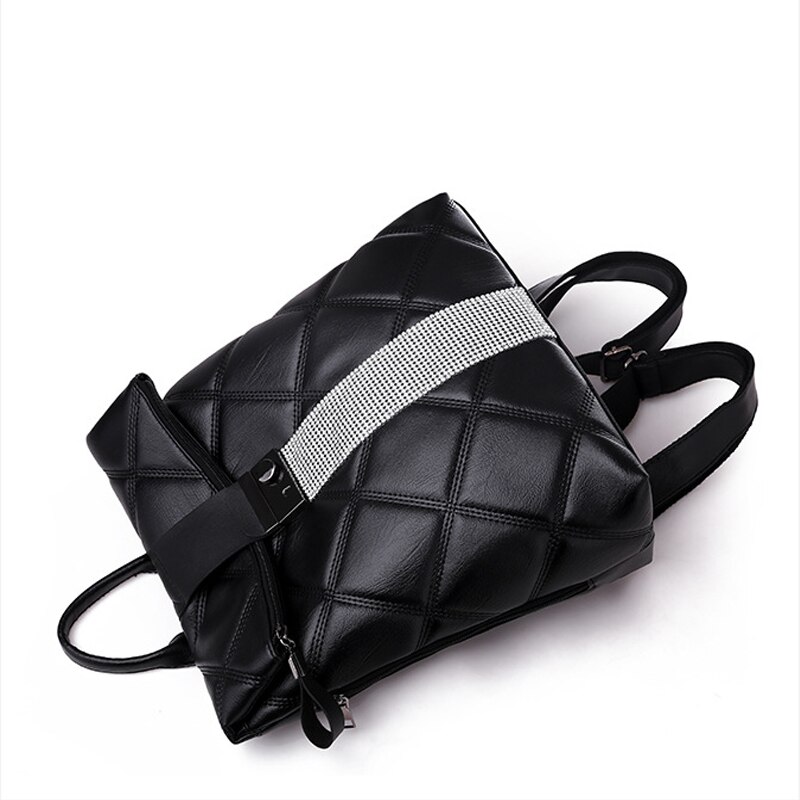 Multifunction Backpack Women Plaid Leather Backpack Lady Small Travel Backpack Bookbag for Girls Sac A Doc