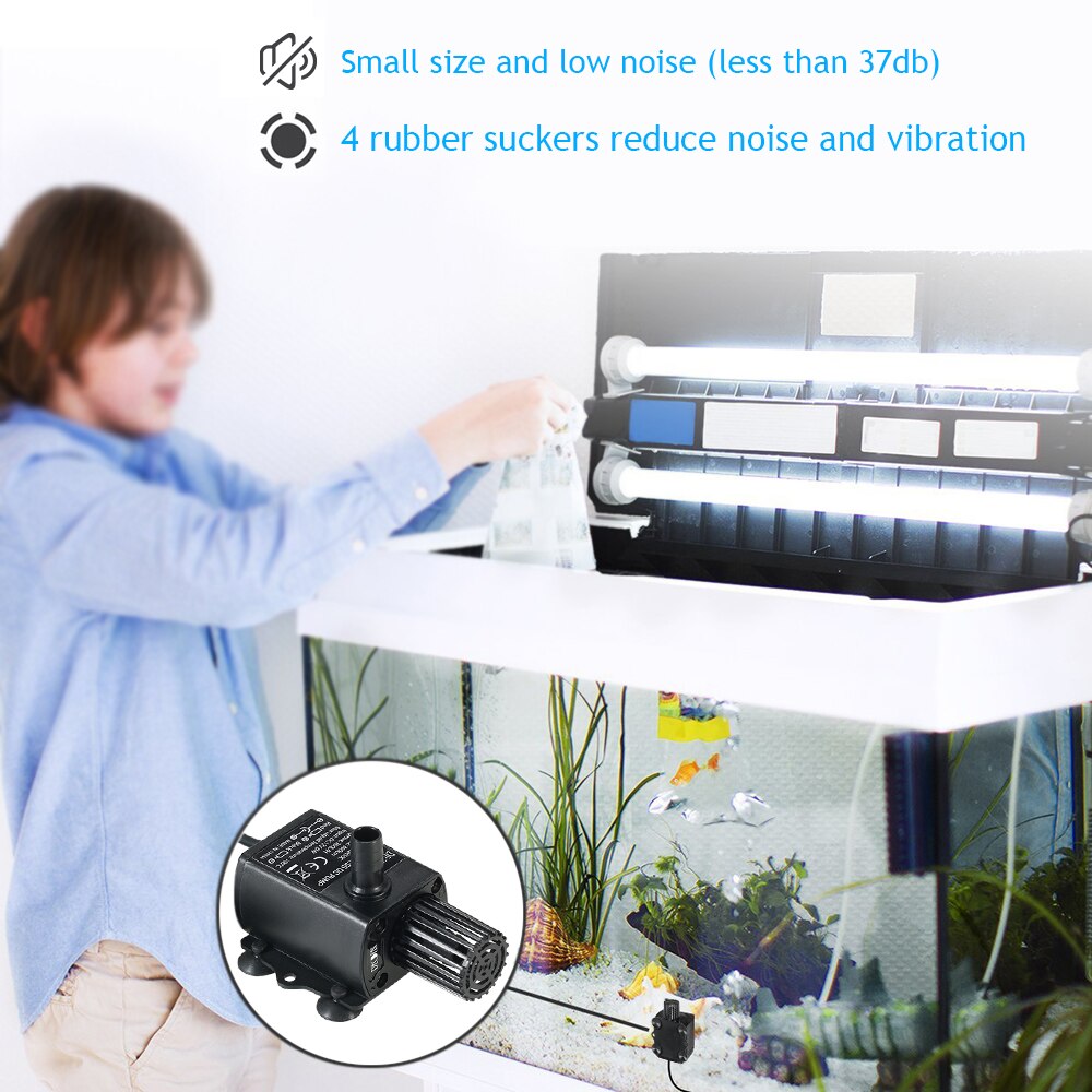 Ultra Quiet Submersible Water Pump Filter Fish Pond Fountain Aquarium Tank USB Mini Brushless Water Pump 400L/H Lift 4M
