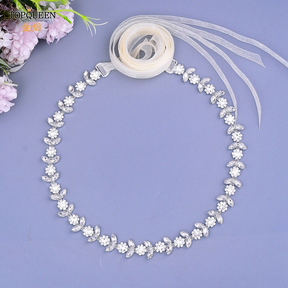 TOPQUEEN Luxus Strass Gürtel Hochzeit Gürtel Diamant Braut Gürtel Schärpe Hochzeit Zubehör Abend Party Band Gürtel Schärpe S440: Organza Elfenbein