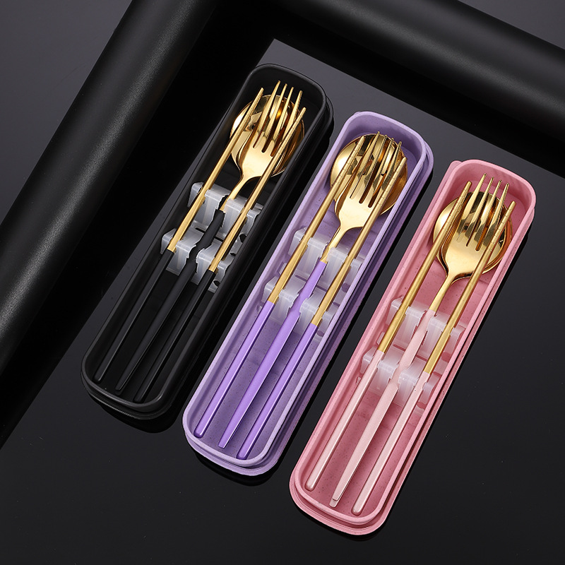 Stainless Steel Dinner Tableware Set Cutlery Knife Fork Spoon Dinnerware Set With Box Tools Travel Tableware Set