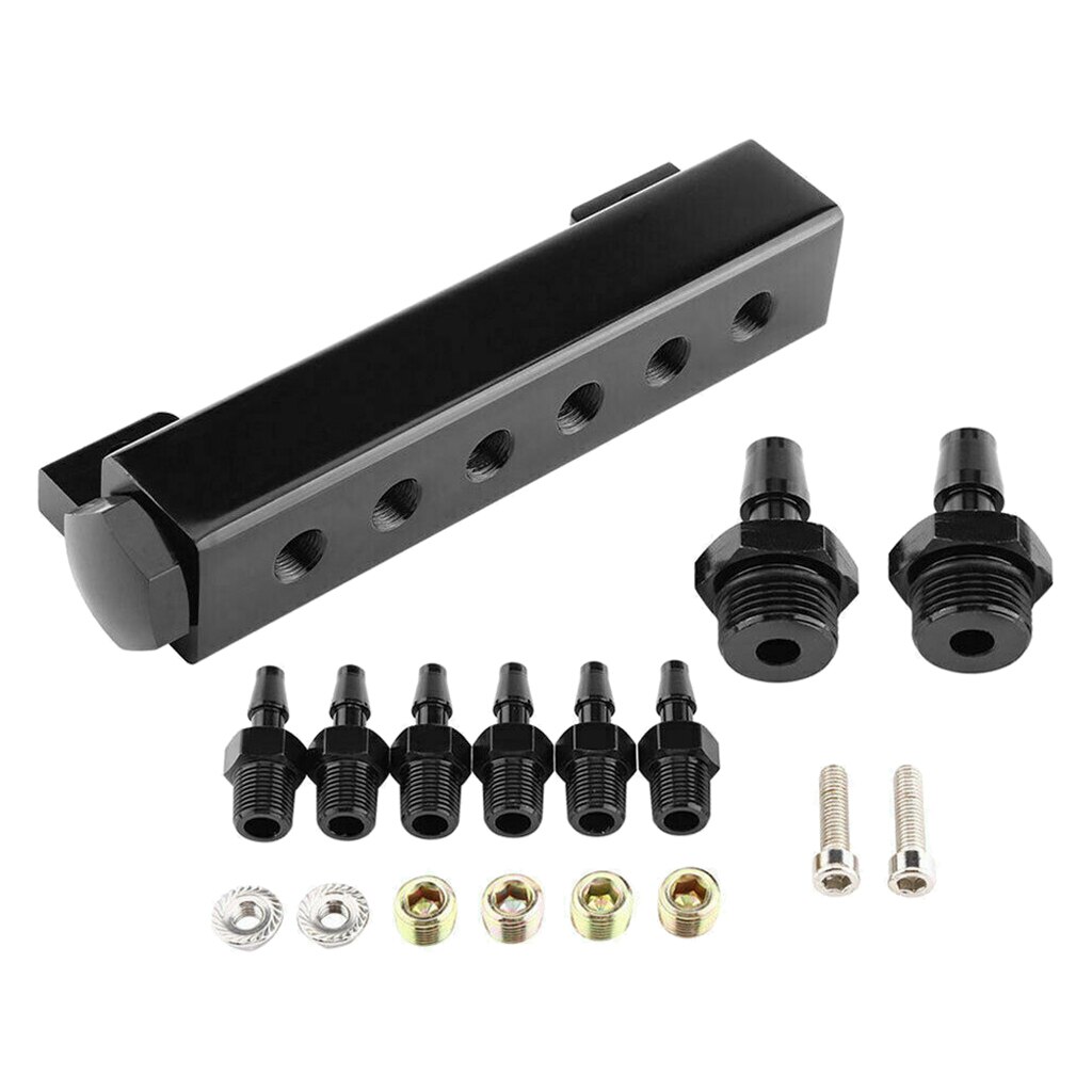 Aluminum Alloy 6 Port 1/8 NPT Vacuum Manifold Kits - Anodized BLACK