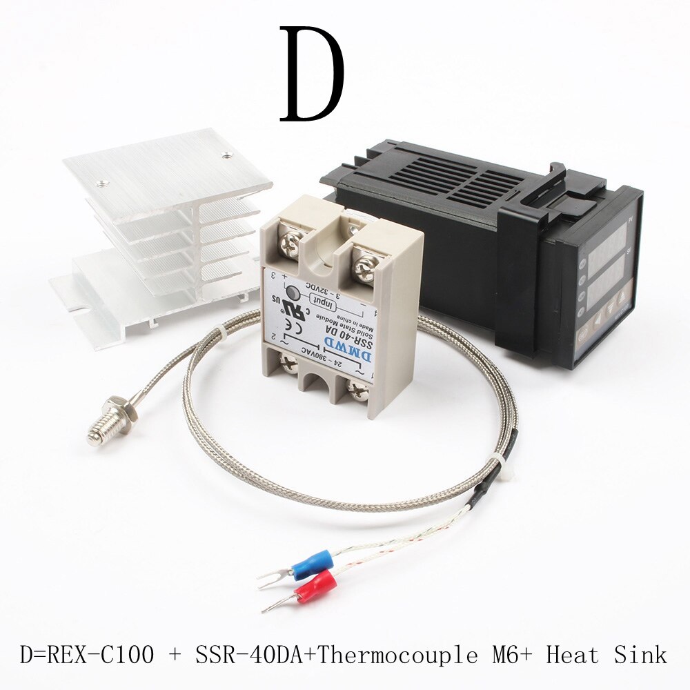 Digital 110V~240V PID REX-C100 Temperature Controller + max.40A SSR Relay output + K Thermocouple PID Controller Set Heat Sink: D