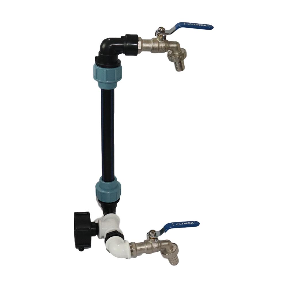 Adattatore A T Per IBC Con Rubinetto A Sfera In Ottone, Attacco PE 25-32, Rubinetto 1/2" E 3/4"