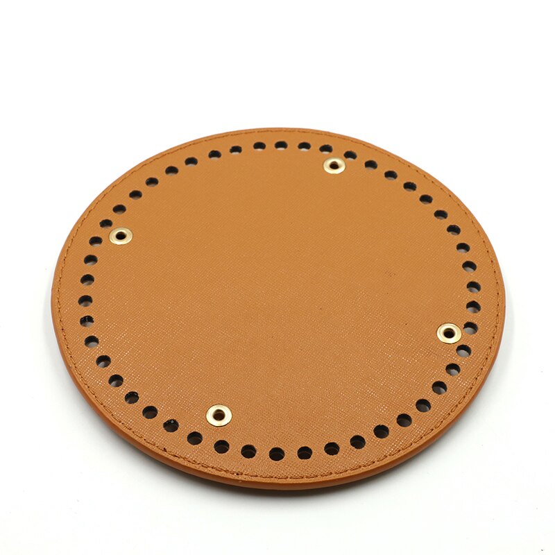 Redondo saco de couro inferior com furos rebite para artesanal tricô diy bolsa de ombro acessórios 15cm: Brown