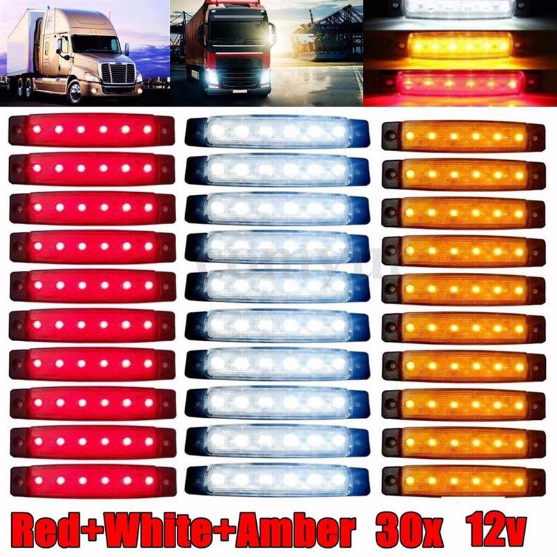 30 st 6 led 12v släpvagn bakljus ersättning led släp bakljus blinkers bromsmarkering (blandad färg)