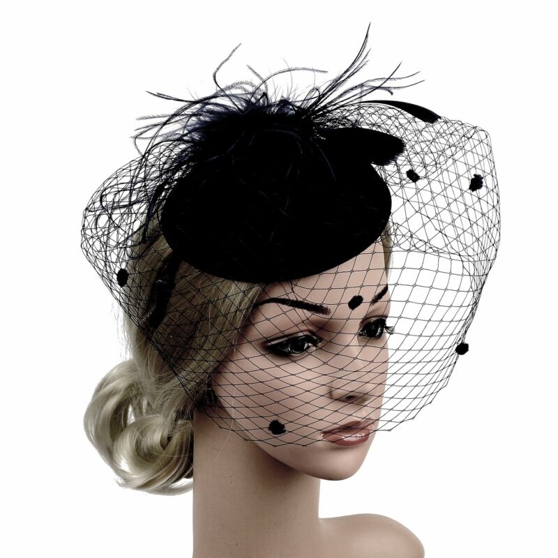 Frauen Fascinator Hütte Hochzeit Kirche Party Netz Schleier Stirnband Hütte Haar Clip Stirnband Blume Dame Schleier Hochzeit Dekor: Schwarz