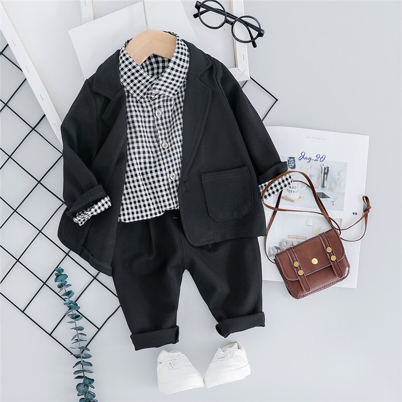 Hylkidhuose Herfst Baby Jongens Kleding Sets Peuter Baby Kleding Suits Jassen Plaid Shirt Broek Kinderen Casual Kostuum: Black / 6m