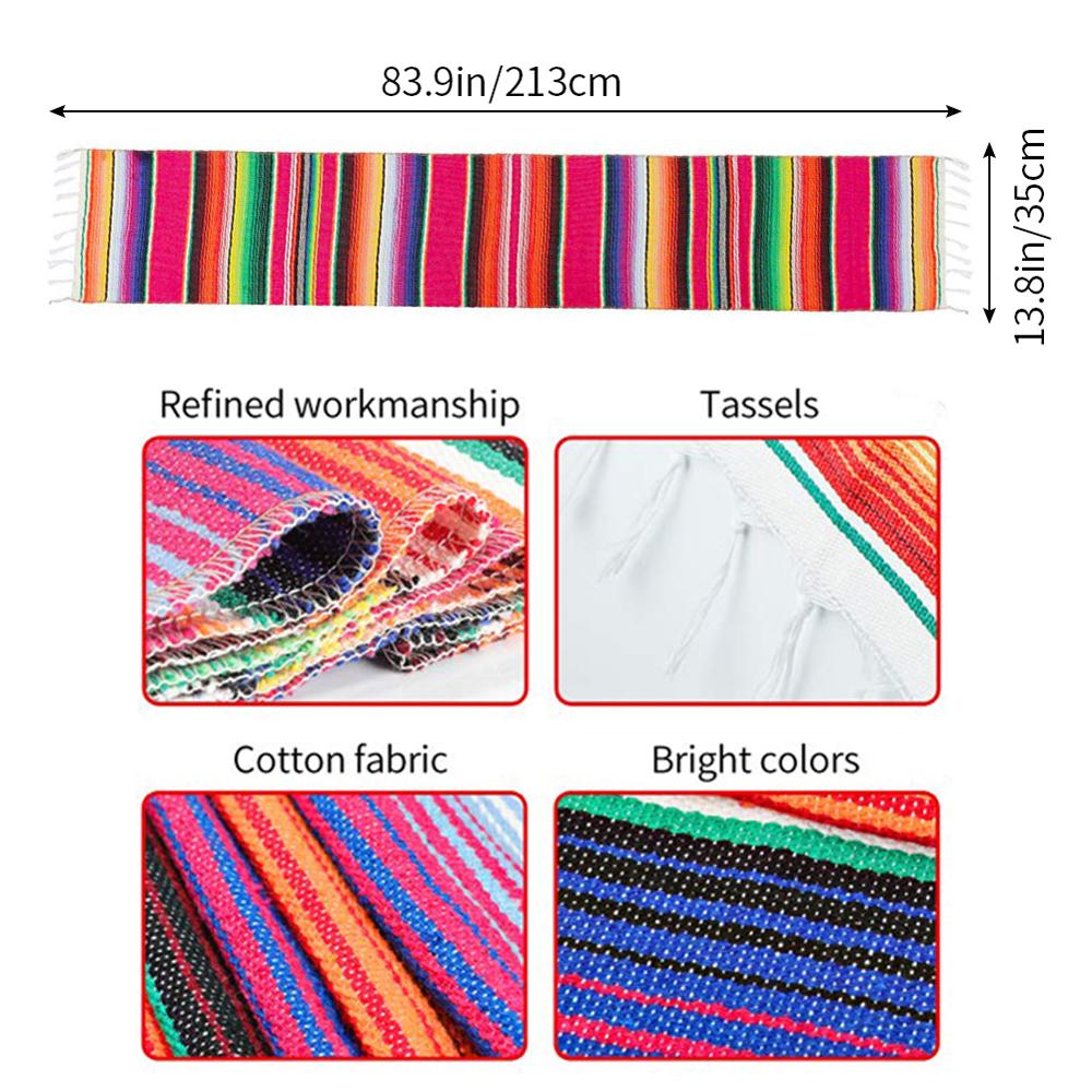 4 farver mexicansk fest serape bomuld duge bordløber regnbue bryllupsfest bordløbere hjemmepynt 213 x 35cm