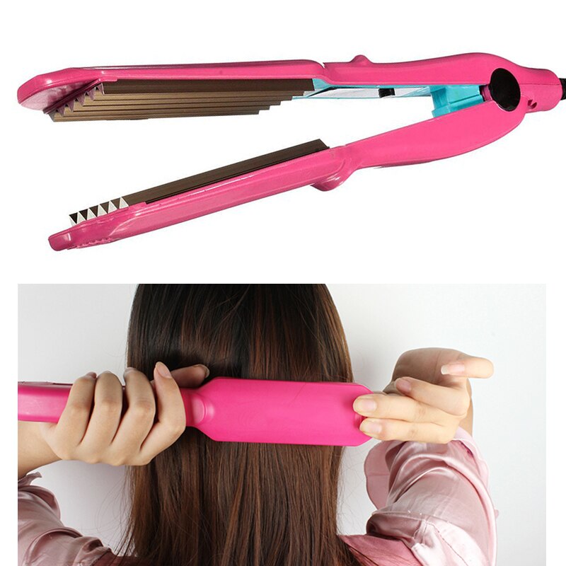 TOHUAN Fluffy Crimp Iron Corrugated Hair Curling Iron Wide Plates Electric Hair Straightener Small Wave Hair Crimper Curler Tool