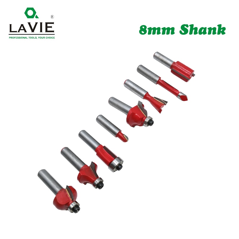 Lavie 8 Stuks 8 Mm Frezen Set Trimmen Flush Bit Rechte Frees Voor Hout Bit Tungsten Carbide Houtbewerking sets 02006-8