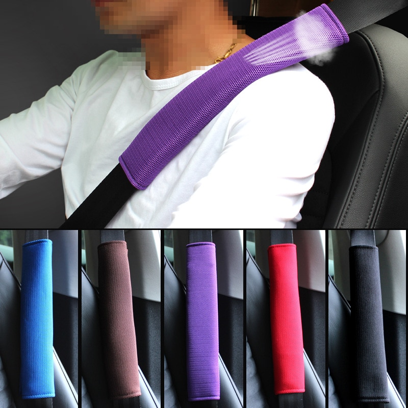 2 Stuks Ademende Auto Veiligheidsgordel Voor Auto Cover Seat Belt Schouderstuk Auto Gordel Beschermende Riem Pad Accessoires interieur: coffee