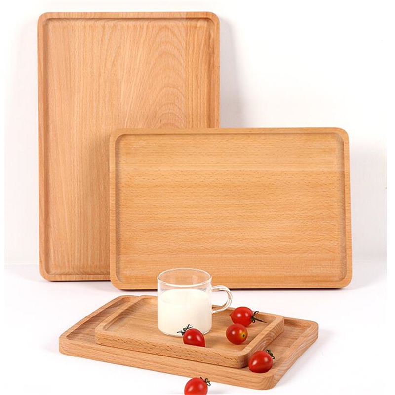 1pc Round Rectangular Wooden Tray Breakfast Food Dinner Dessert Tea Tray Wood Tray Family Kitchen Accessories Organizer