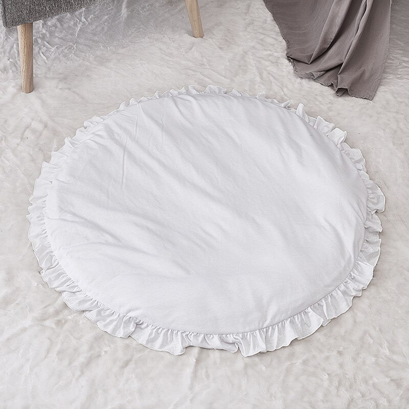 100% Cotton Baby Gym Round Play Mat with Ruffled Frills Edge Teepee Rug Carpet Mattress 100cm Diameter