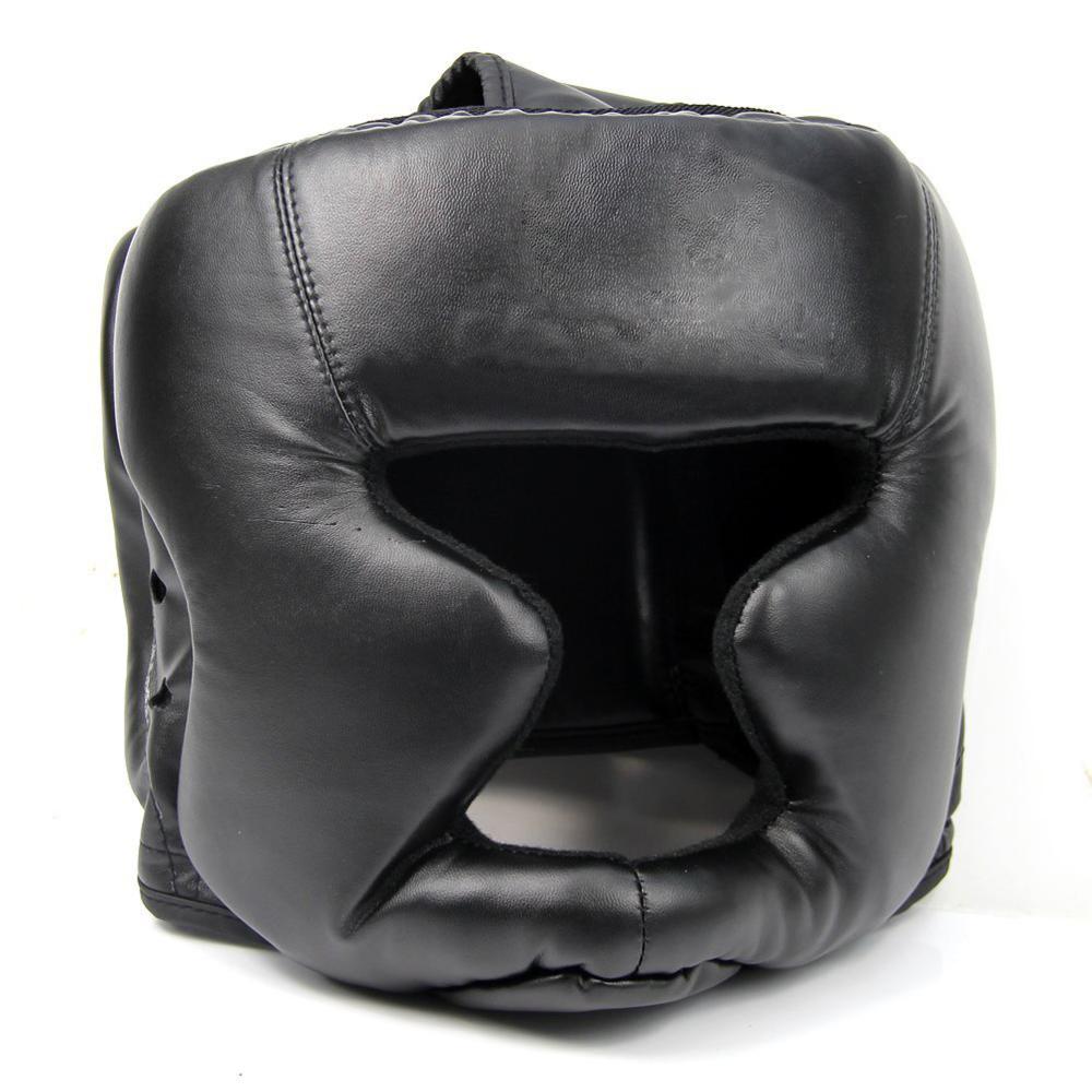 Casco de entrenamiento protector de cabeza negro para casco de protección de Kick Boxing protección de cabeza de boxeo tipo cerrado/protección de cabeza