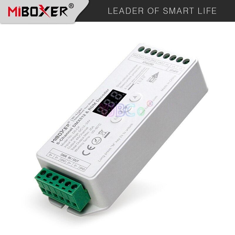 Miboxer D5-CX 5-Channel Constant Voltage DMX512 & RDM Decoder DC12~24V 5CH 4A/Channel Max. 20A Digital Display controller