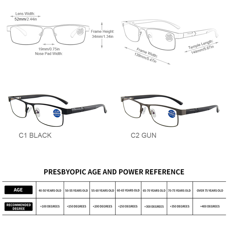 Gafas de lectura de acero inoxidable para hombre, gafas para presbicia de negocios, gafas antiluz azul + 1,0 1,5 2,0 2,5 3 3,5 4,0