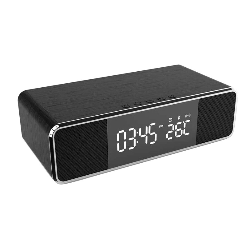 LED Electronic Alarm Clock Temperature Time Display With Wireless Mobile Phone Charging FM Radio Bluetooth Speaker Alarm Clocks: black