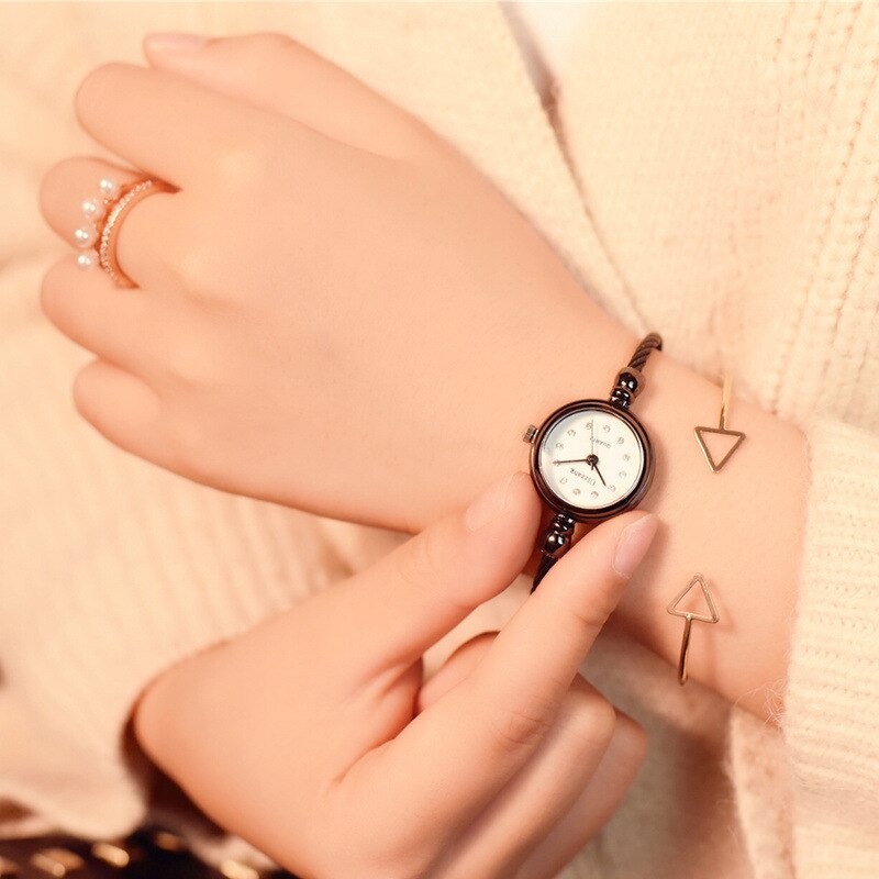 Diamant luksus ståltråd armbånd armbånd ure kvinder mærke små vintage damer armbåndsure kvindelige ur: Sort hvid