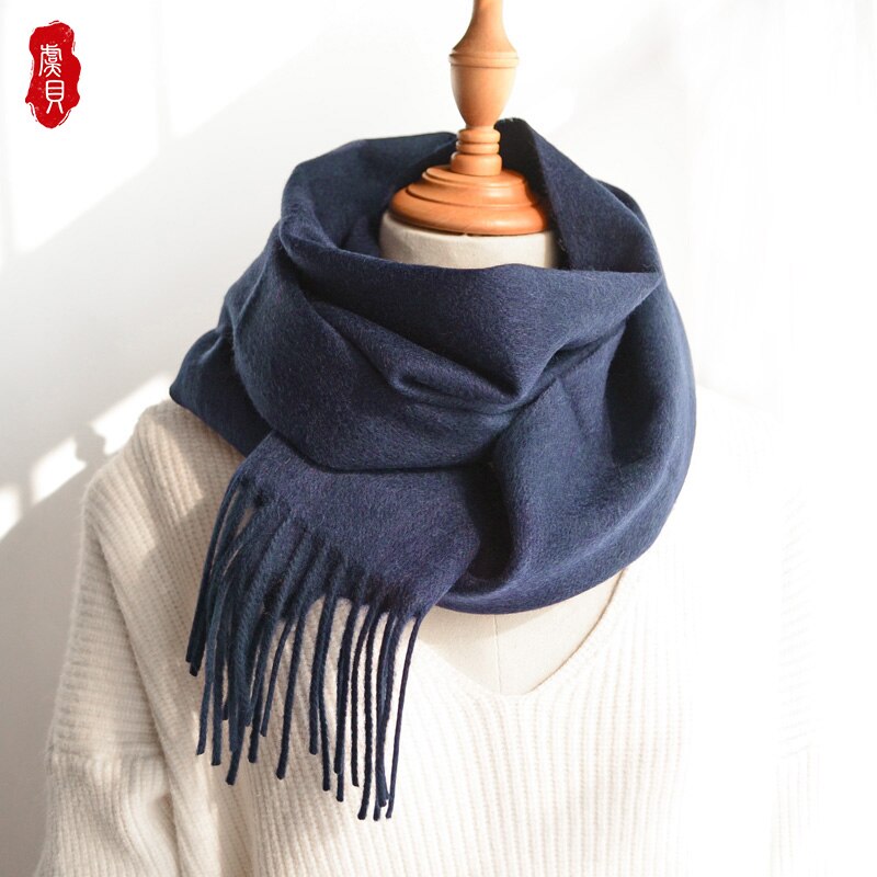 Granatowy niebieski wełna szalik kobiety wąskie małe kaszmirowe chustki mężczyźni miękkie szyk moda cienkie ciepłe jednolity kolor szal prezent dla pań dziewczyna