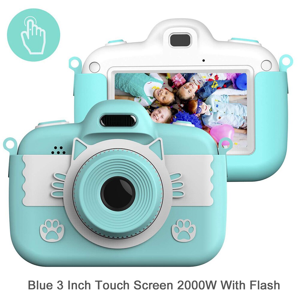 Tela sensível ao toque crianças câmera 3 polegada crianças câmera digital ips tela para crianças menino aniversário menina hd câmera de vídeo camcorder brinquedo presente: Azul / With 32GB TF Card