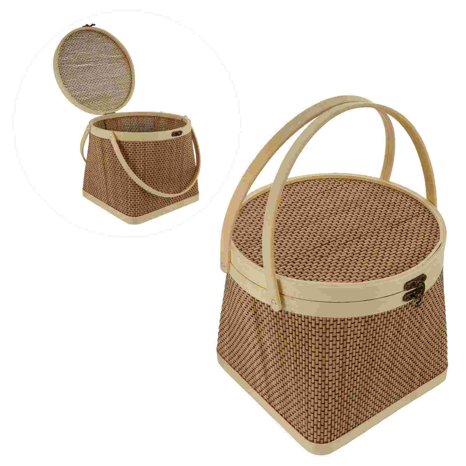 1 Pc Handle Food Basket Portable Woven Basket Egg Basket with Lid )
