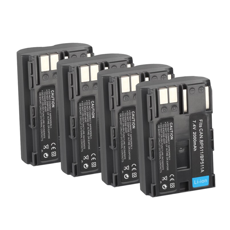 BP-511 BP-511A BP511A BP 511A Camera Battery For Canon EOS 40D 300D 5D 20D 30D 50D 10D D60 G6 BP511 FV40 FV30 FV100 200 2000mah: 4Battery