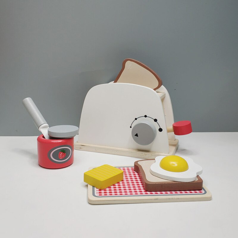 Kids Wooden Pretend Play Sets Pretend Toasters Bread Maker coffee machine game children's toy mixer Kitchen Educational toy: Bread machine-white