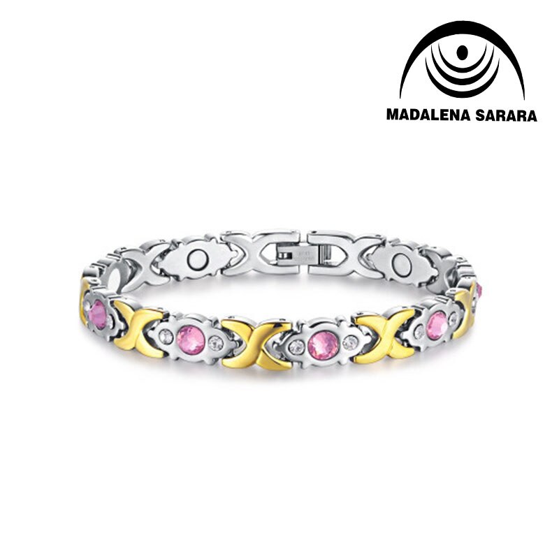 Madalena Sarara Premium Titanium Roestvrij Staal Energie Armband Roze Zirkoon Ingelegd Met Energie Steen Heathy Voor Body
