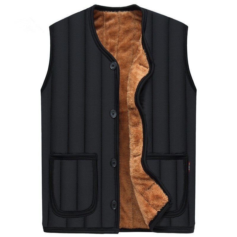 Chaleco térmico de lana para hombre, 4XL talla grande, para pesca al aire libre, ciclismo, escalada, grueso, resistente al viento, cálido, de algodón, Otoño e Invierno: black / XXL