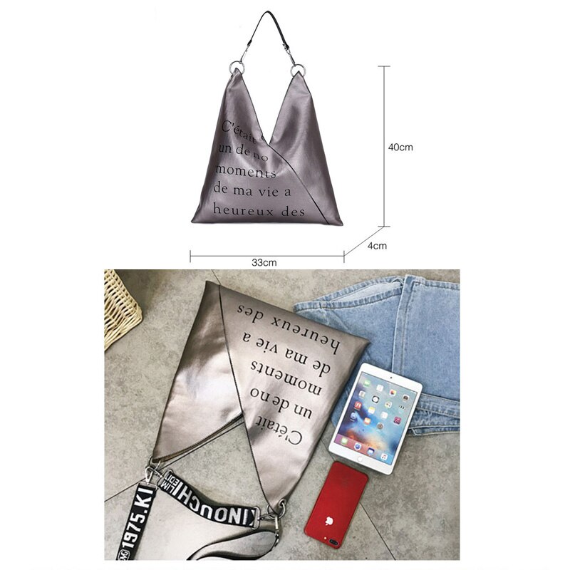 Landstreicher frauen schulter tasche umhängetaschen für frauen tasche metallisch weibliche PU leder umhängetasche große silber luxus handtasche