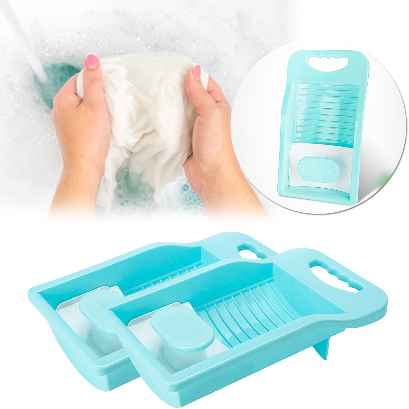 Plastic Laundry Washboard Non-slip Underwear Sock Mini Washboard 2PC Household daily necessities: Blue-2pcs
