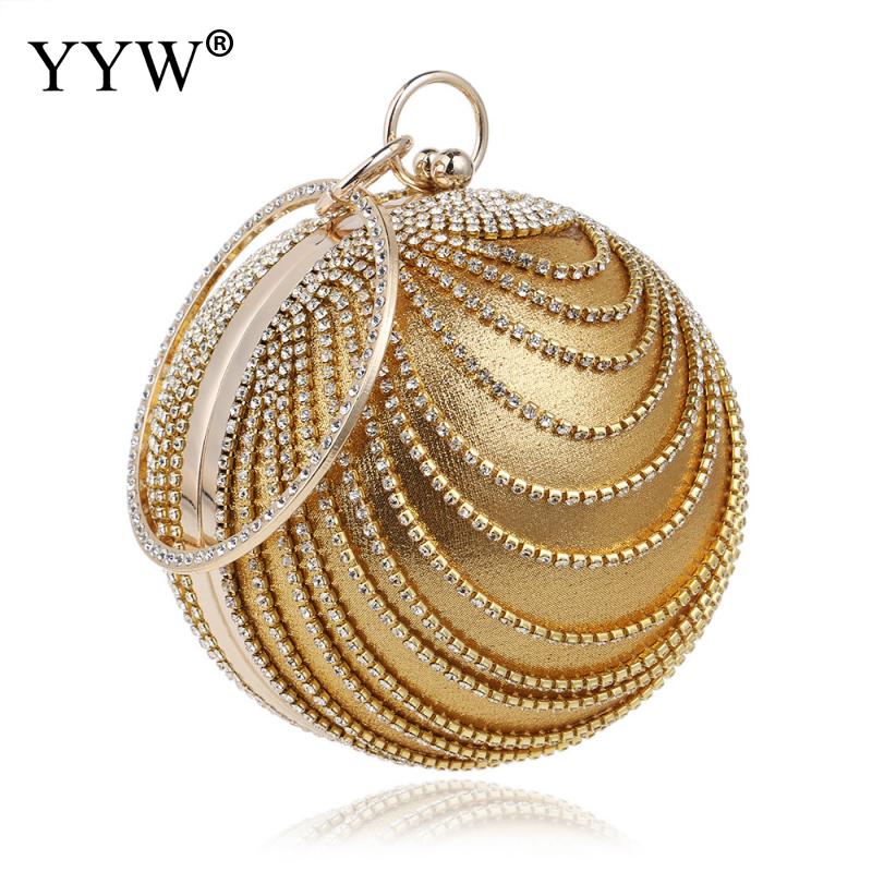 Rhinestones Tassel Women Ring Clutch Bags Round Party Clutches Bag Handbag Purse Diamonds Evening Bags Chain Shoulder Handbags: gold