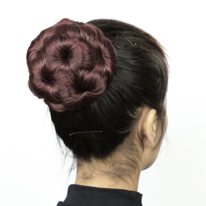 XINRAN Pelo Rizado Chignon moño Donut Clip en el pelo nueve flores pelo mujeres sintético de alta temperatura extensión de fibra Chignon: 4
