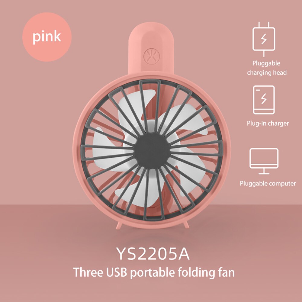 Mini usb-fläkt bärbar handhållen fläkt 180 ° rotation laddningsbart inbyggt batteri 500 mah praktisk luftkylningsfläkt för utomhusbruk: Brun