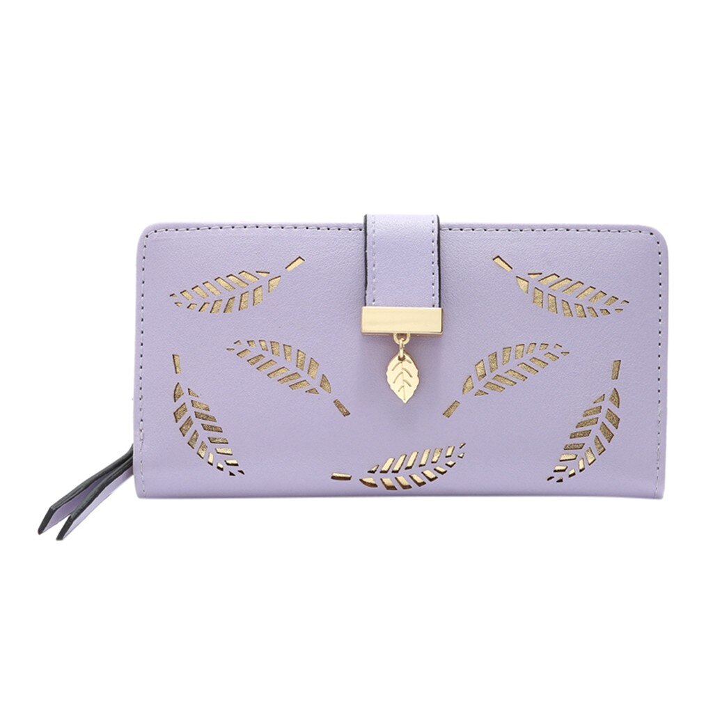 S 'donne di Tendenza di Moda di Colore Solido Lungo Con Frange Hollow Foglia di Carta di Cuoio Del Raccoglitore delle donne portefeuille femme monederos para #20: Purple