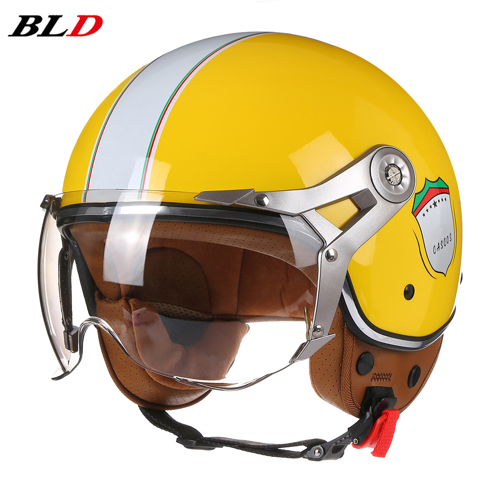 Vintage BLD Motorcycle Helmet Jet with Visor Motorbike Riding 3/4 Open Half Helmet Retro Scooter Capacete Moto