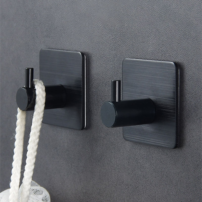 1Pcs 3Colors Aluminium Alloy Self Adhesive Rack Coat Clothes Holder Waterproof Hanging Hooks Bathroom Accessories Traceless: black