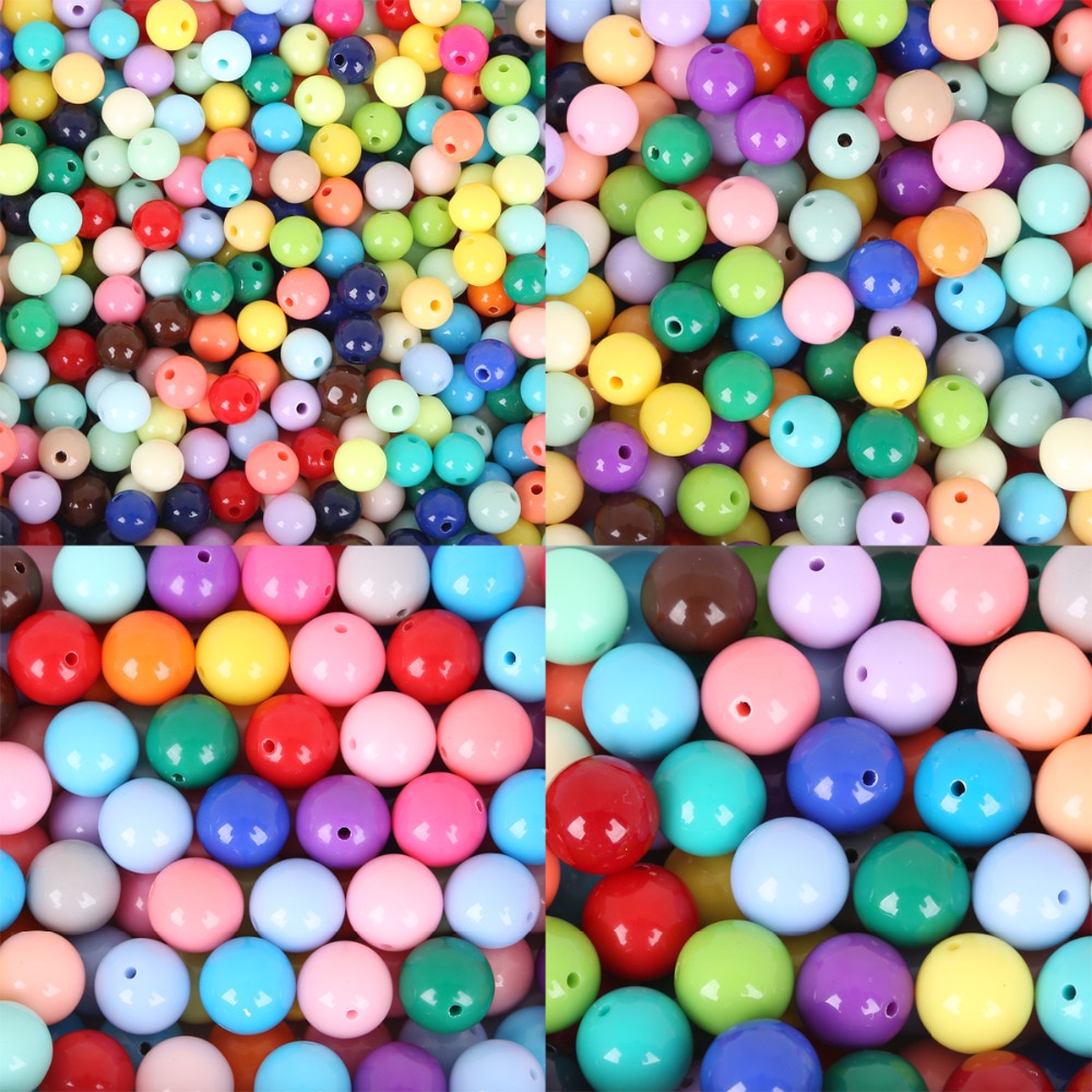 ! 6mm-16mm Diameter Mixed Color Shiny Plastic Acrylic Loose Spacer DIY Round Ball Beads for Jewelry Findings Making