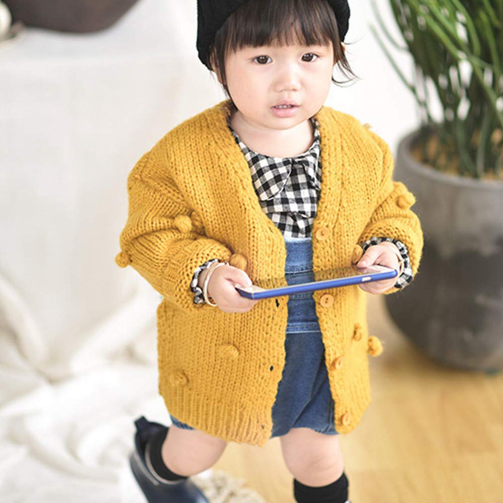 Jaqueta de inverno bebê Roupa Do Bebê Do Bebê do Inverno Da Menina Casaco Camisola Botão Cardigan de Malha de Manga Longa Crianças куртка для девочки