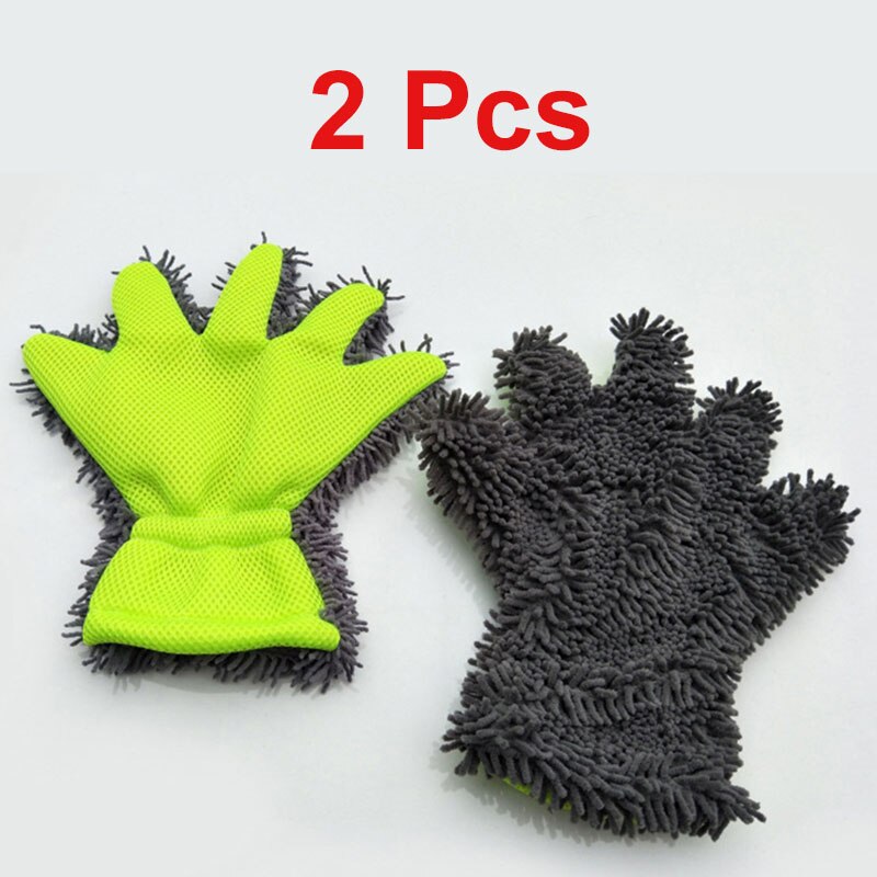 2 pièces Ultra-luxe microfibre gants de lavage de voiture outil de nettoyage de voiture usage domestique multi-fonction brosse de nettoyage détaillant: 2 pcs green