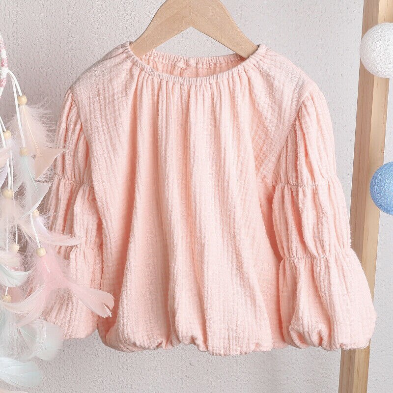 Usa newborn baby girls lanternärm toppar skjortor blus varma kläder med rund hals