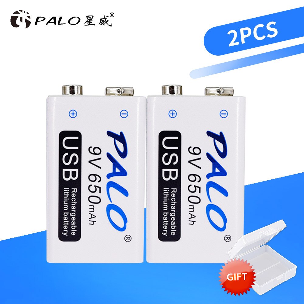 PALO micro USB 9V Lithium Rechargeable Battery 650mAh 6F22 9V li-ion battery for RC Helicopter Model Microphone Toy batteries: 2Pcs