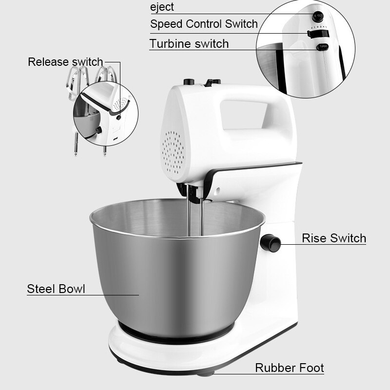Electric food processor Stand Mixer with bowl Dough milk frother planetary screw manual kitchen machine kneader Bread/Egg Beater