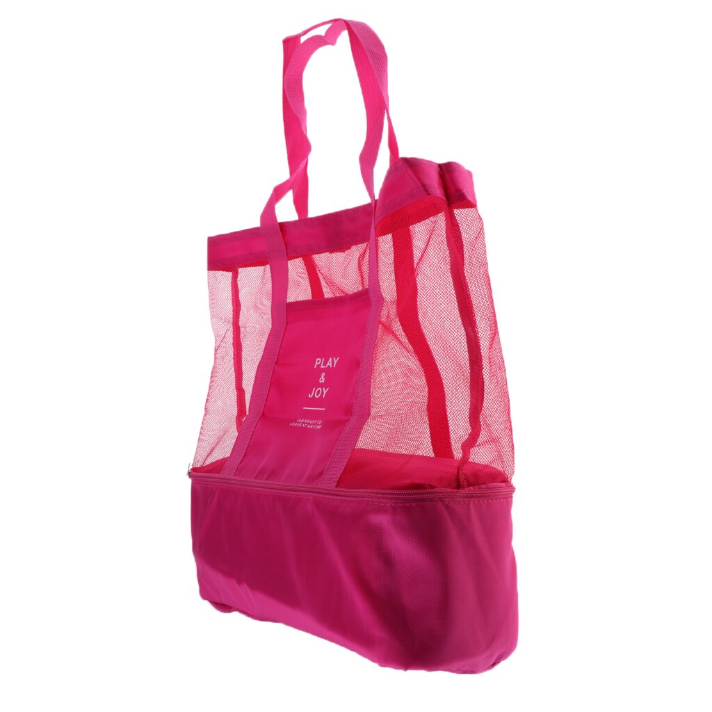 Portable 2 Compartments Insulated Cooler Bag Mesh Tote Picnic Beach Pool Parks BBQ Camping Travel