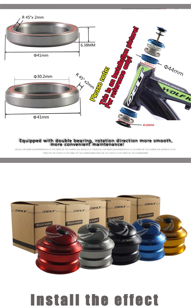 DH FR-piñón fijo para bicicleta de montaña, sin rosca, 44x28,6mm (1-1/8 "), 2 rodamientos, accesorios dorados